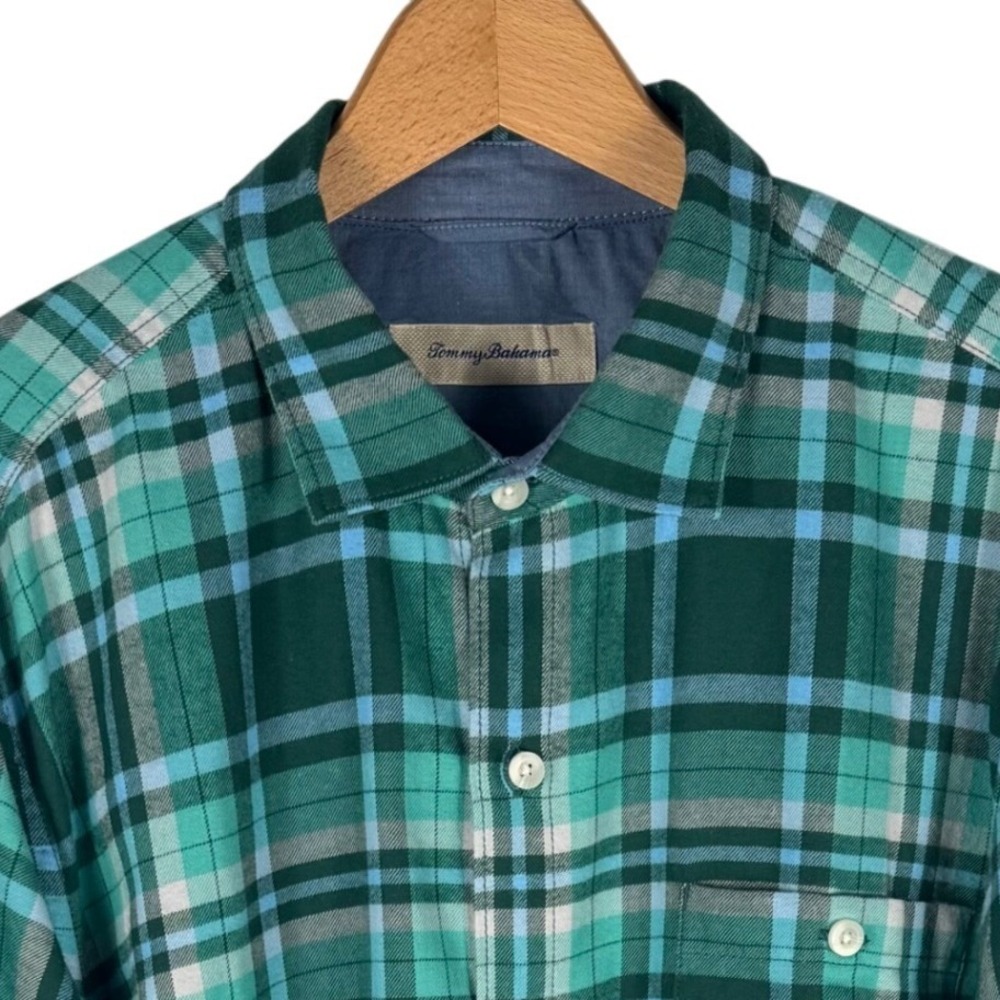 Tommy Bahama Plaid Long Sleeve Flannel Button Down Shirt Mens XL Green Teal